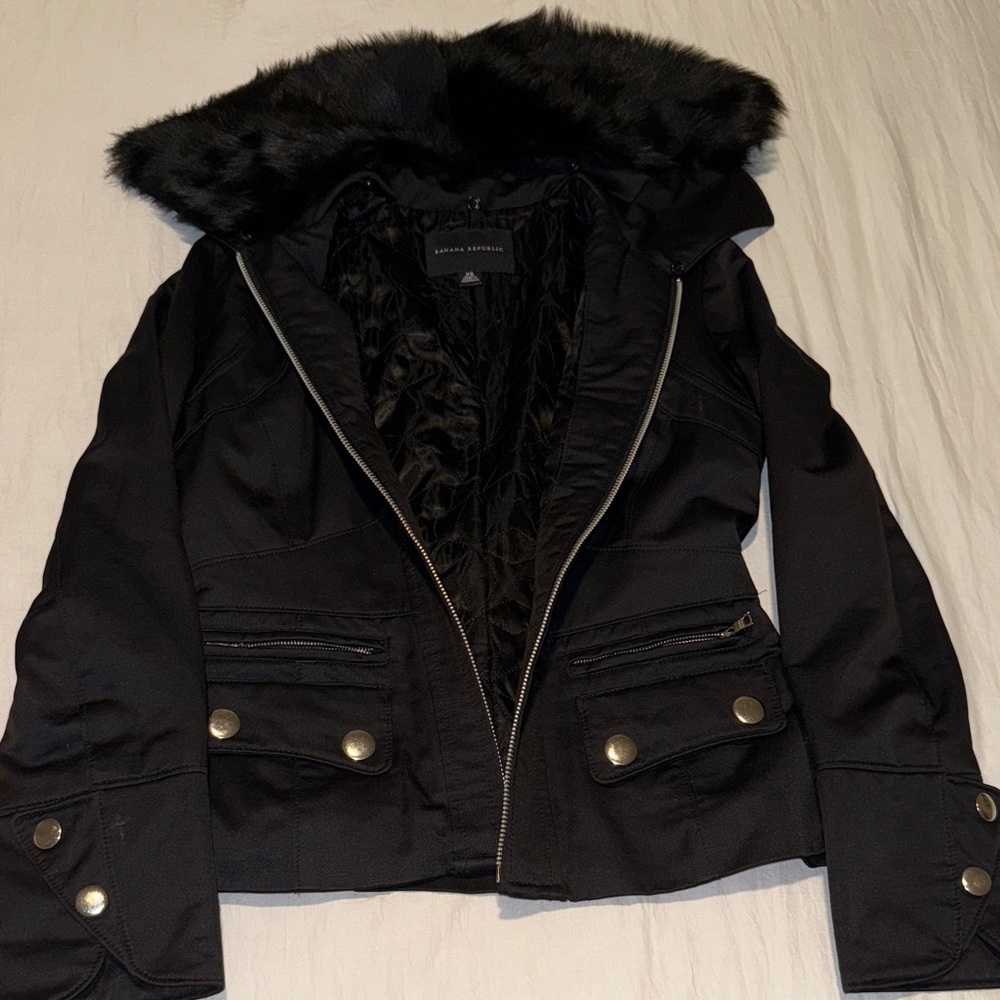 Black Utility Jacket with Faux Fur back neckline